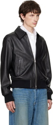 AMI Paris Black Zipped Lamb Leather Jacket