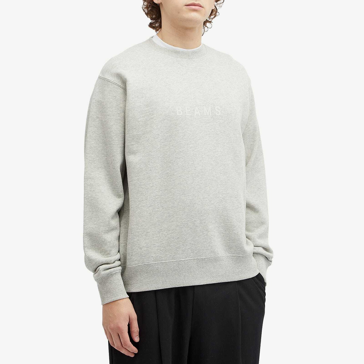 BEAMS Men's Logo Crew Sweatshirt in Grey