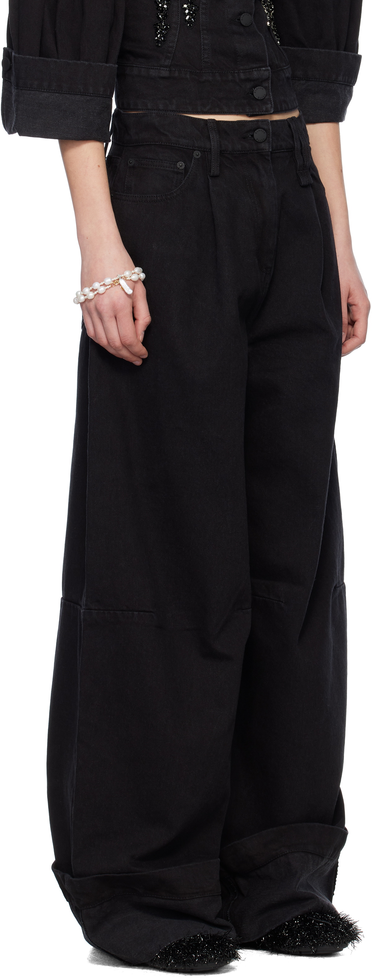 Simone Rocha Black Embellished Puddle Jeans Simone Rocha