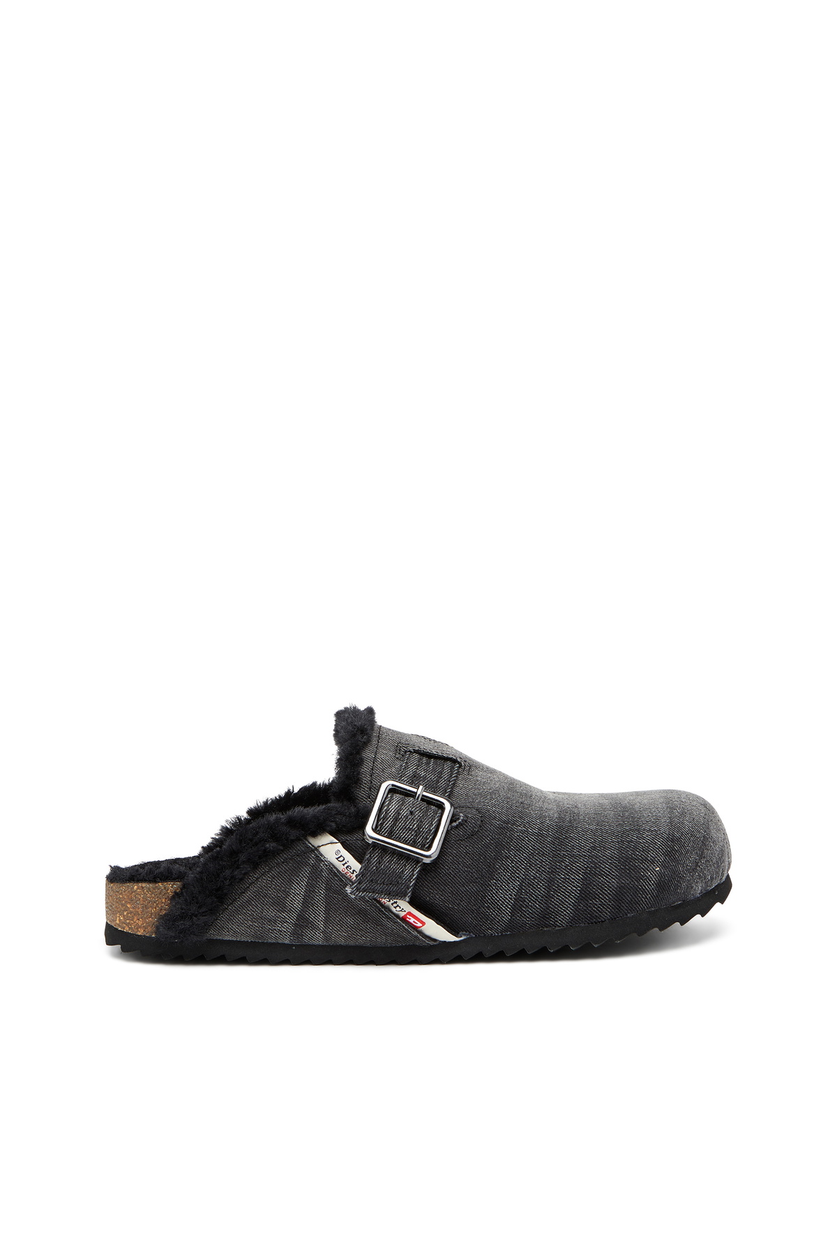 Diesel D-Woodstock-Denim mules with fluffy lining - Slides Mens in Black