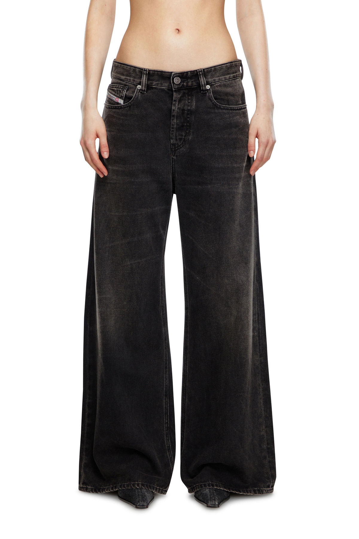 Diesel Relaxed Jeans Low Waist 1996 D-Sire, Black/Dark grey, Button fly