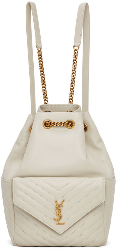 Saint Laurent White Linen Mini City Rive Gauche Backpack  display picture 2