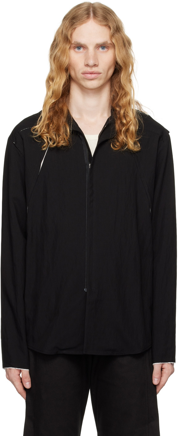 CARNET-ARCHIVE Black Skin-Off Zip-Up Jacket