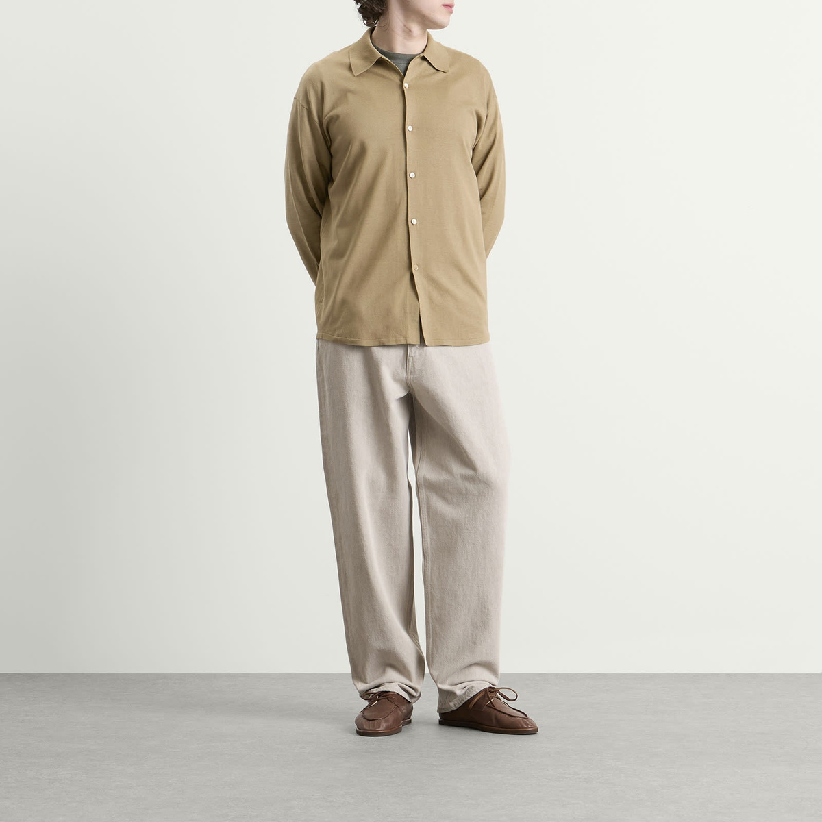 Auralee Men's Silk Knit Cardigan in Khaki Beige