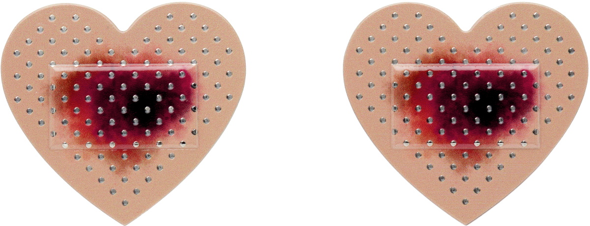 I'm Sorry by Petra Collins SSENSE Exclusive Beige & Silver D'heygere Edition Heart Bandage Earrings