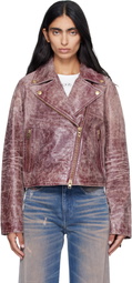Diesel Pink Treated Leather Biker Jacket