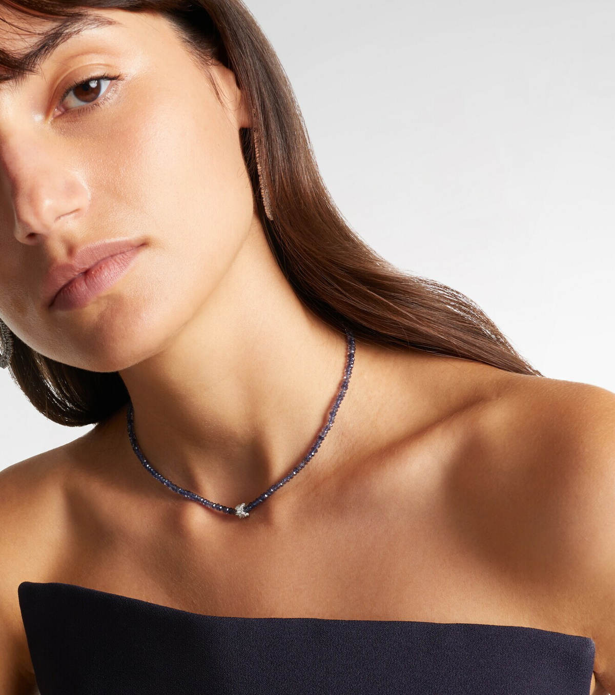 Suzanne Kalan 18kt white gold beaded necklace with sapphires and diamonds