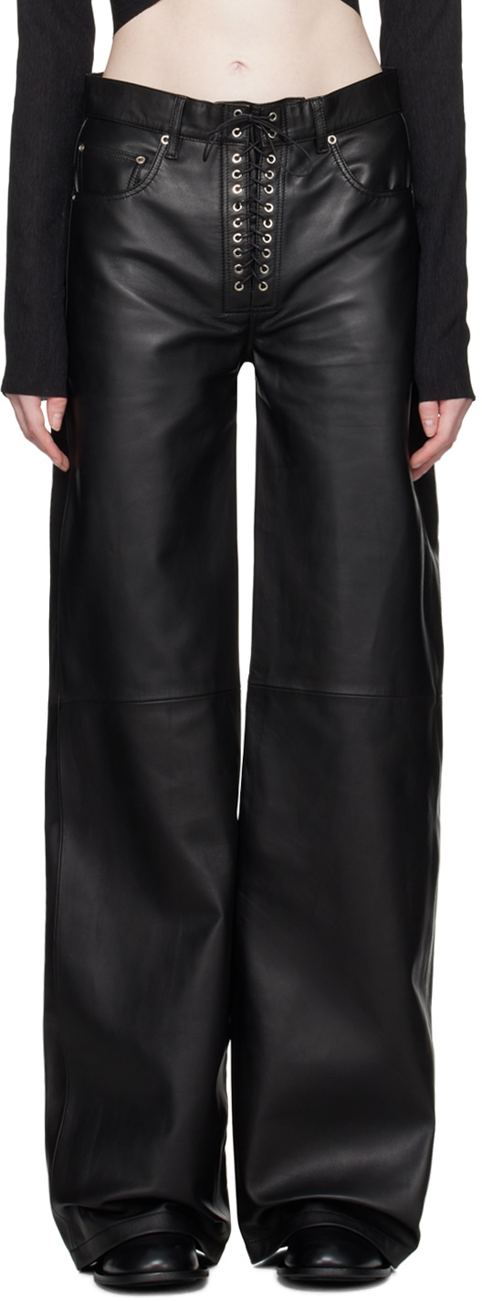 Ludovic de Saint Sernin Black Lace-Up Leather Pants Ludovic de
