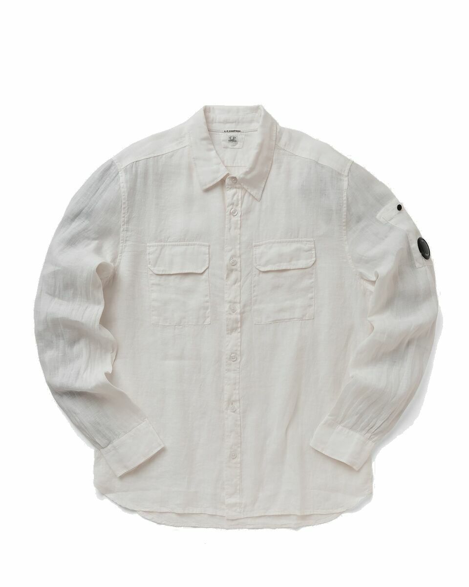 Photo: C.P. Company Lino Twin Pockets Shirt White - Mens - Longsleeves
