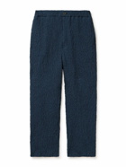Blue Blue Japan - Straight-Leg Checked Seersucker Drawstring Trousers - Blue
