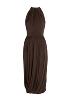 Alaïa Sculpting Ruched Wool Midi Dress Dark Brown