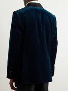 Favourbrook - Shawl-Collar Twill-Trimmed Cotton-Velvet Tuxedo Jacket - Blue