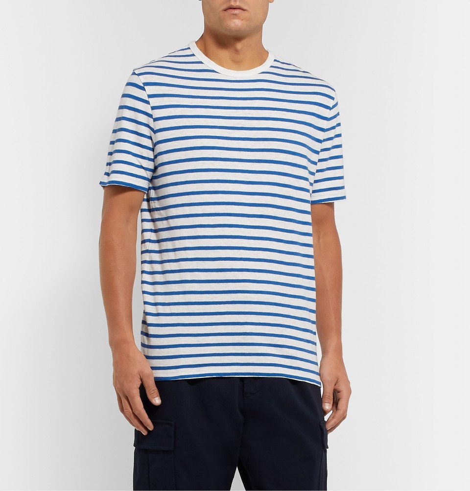 Officine Generale - Striped Cotton and Linen-Blend T-shirt - White