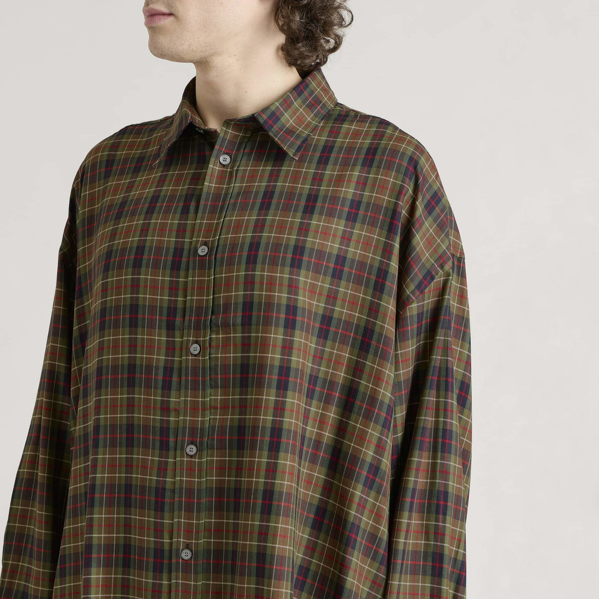 Acne Studios Men's Setar Check Flannel Long Sleeve Shirt in Green Multi