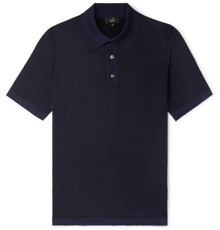 Photo: Dunhill - Herringbone-Knit Mulberry Silk Polo Shirt - Blue