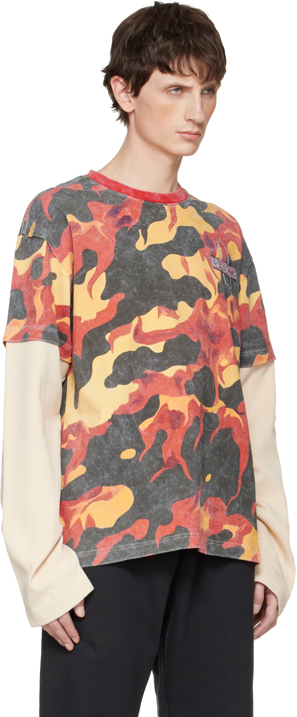 Who Decides War Orange & Black Flame Camo Double T-shirt