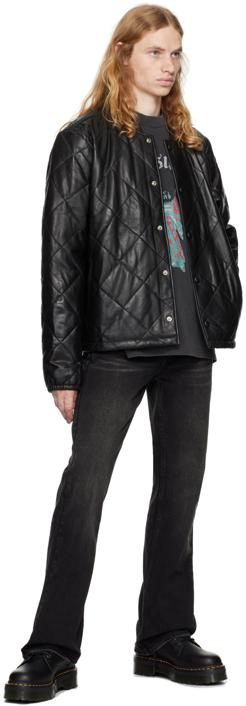 Ksubi Black Eclipse Quilted Leather Bomber Jacket