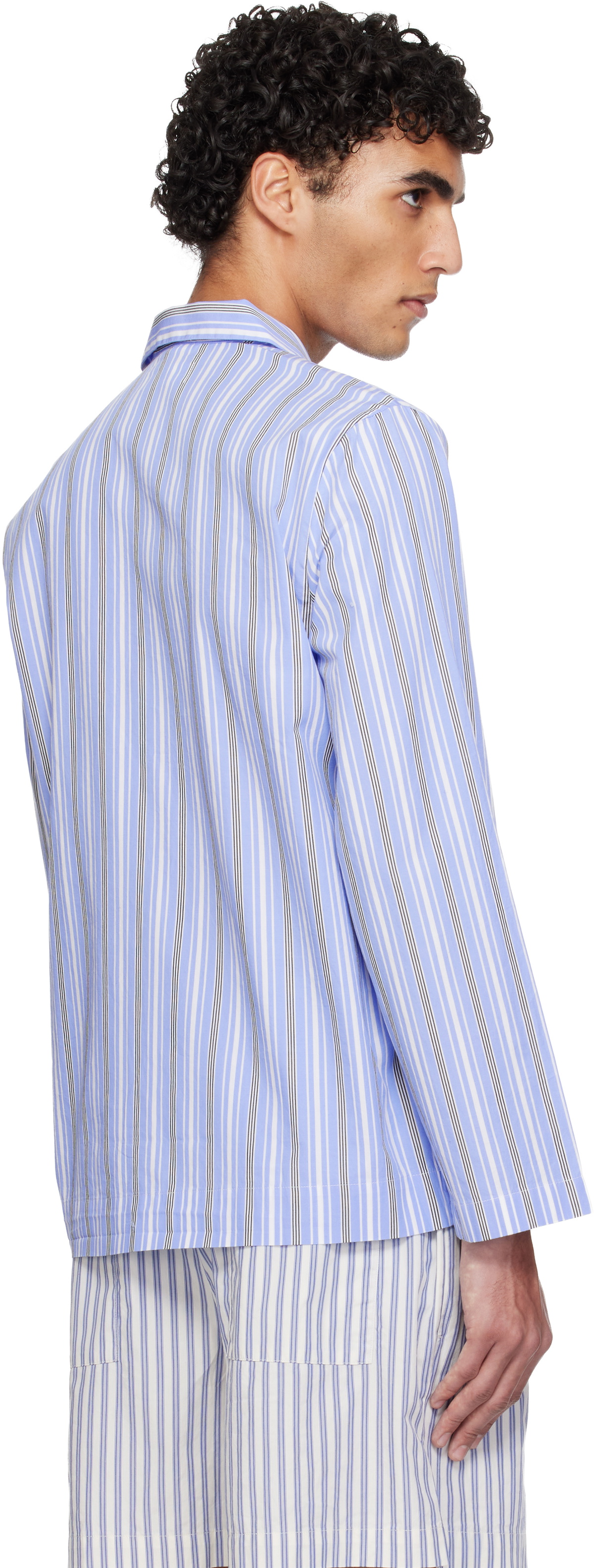 Tekla Blue Poplin Long-Sleeved Pyjama Shirt
