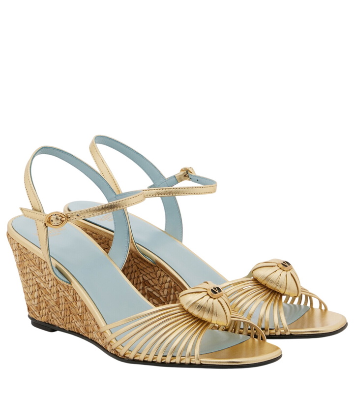 Photo: Valentino Garavani Cœur Royal metallic leather wedge sandals