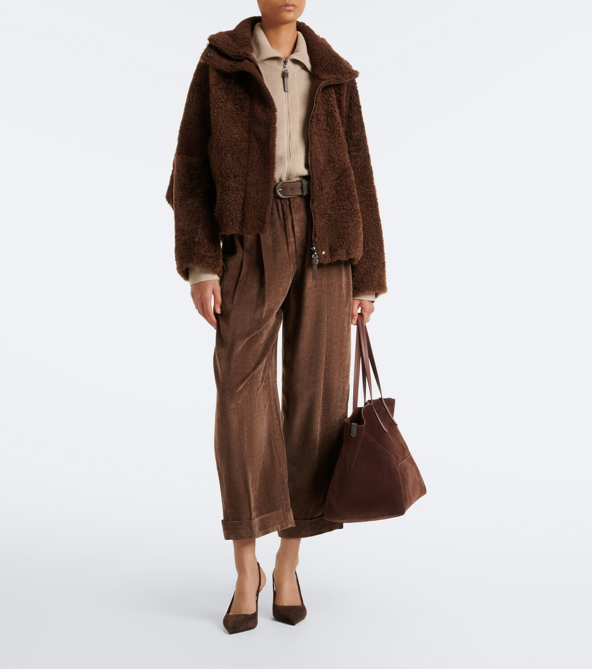 Brunello Cucinelli Pleated velvet straight pants