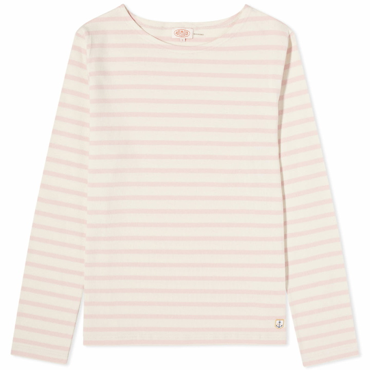 Photo: Armor-Lux Women's Long Sleeve Marinière Heritage T-Shirt in Natural/Silver Pink