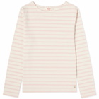 Armor-Lux Women's Long Sleeve Marinière Heritage T-Shirt in Natural/Silver Pink