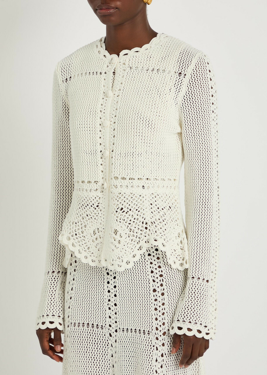 Erdem Scalloped Crochet Cotton Cardigan Ivory