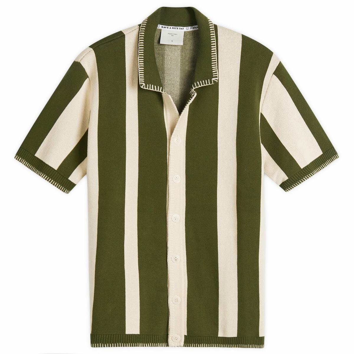 Percival Men's Knitted Stripe Cuban Shirt in Forest