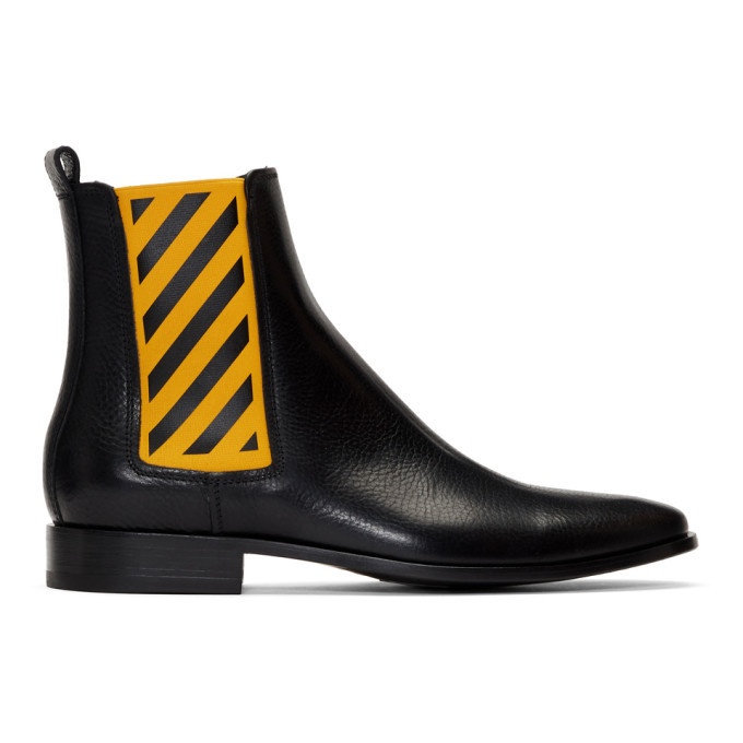 Photo: Off-White Black and Yellow Chelsea Boots