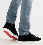 CHRISTIAN LOUBOUTIN - Louis Leather-Trimmed Velvet High-Top Sneakers - Blue