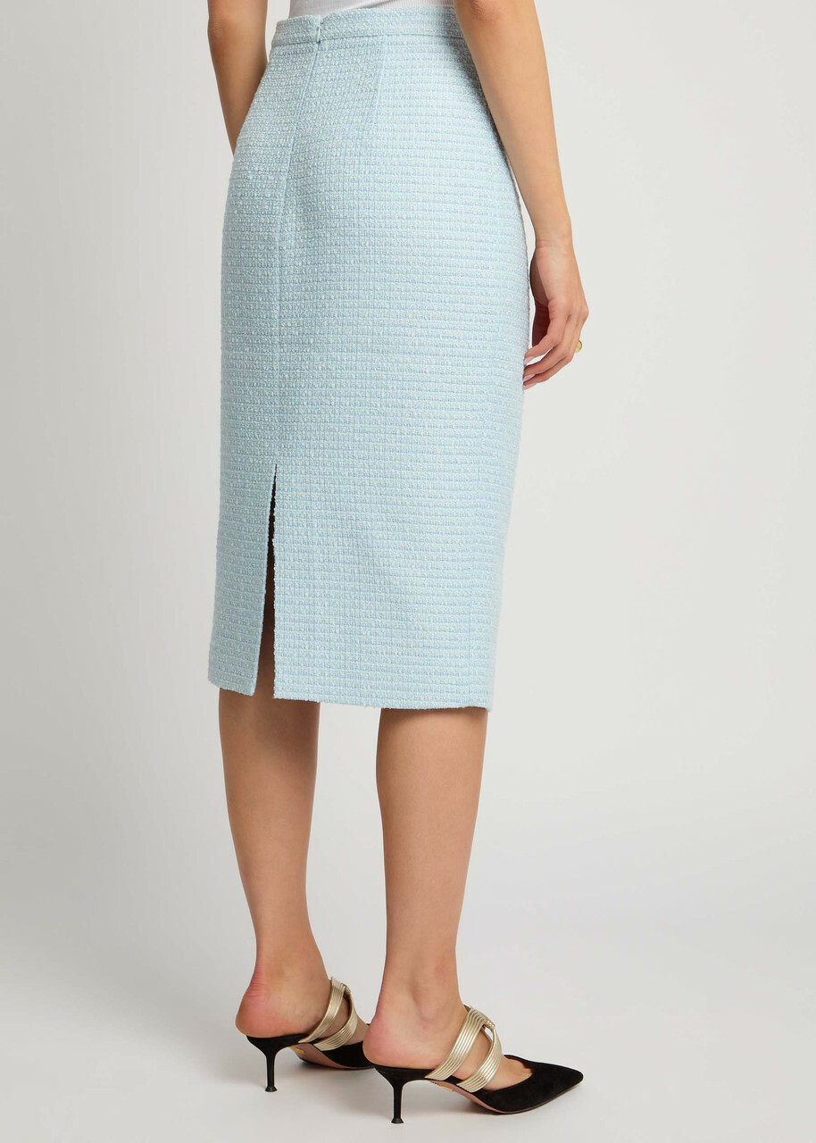 Roland Mouret Tweed Midi Skirt Light Blue