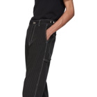 AMI Alexandre Mattiussi Black and White Striped Worker Trousers