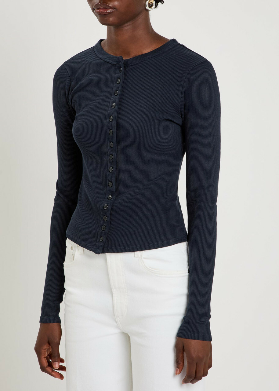 Citizens OF Humanity Kari Ribbed Cotton-blend Cardigan Navy