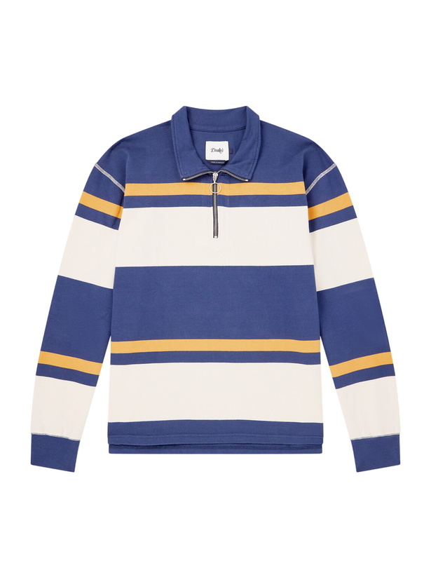 Photo: Drake's - Striped Cotton-Jersey Half-Zip Polo Shirt - Blue