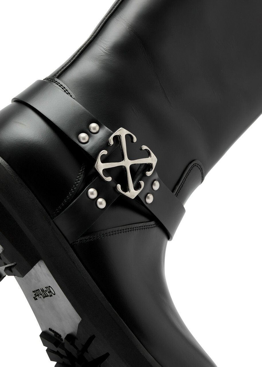 Off-white Off Track Leather Panelled Knee-high Boot Black