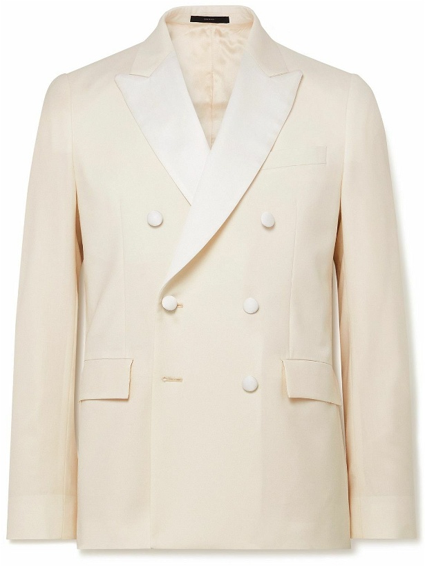 Photo: Paul Smith - Slim-Fit Double-Breasted Satin-Trimmed Wool and Mohair-Blend Tuxedo Jacket - Neutrals