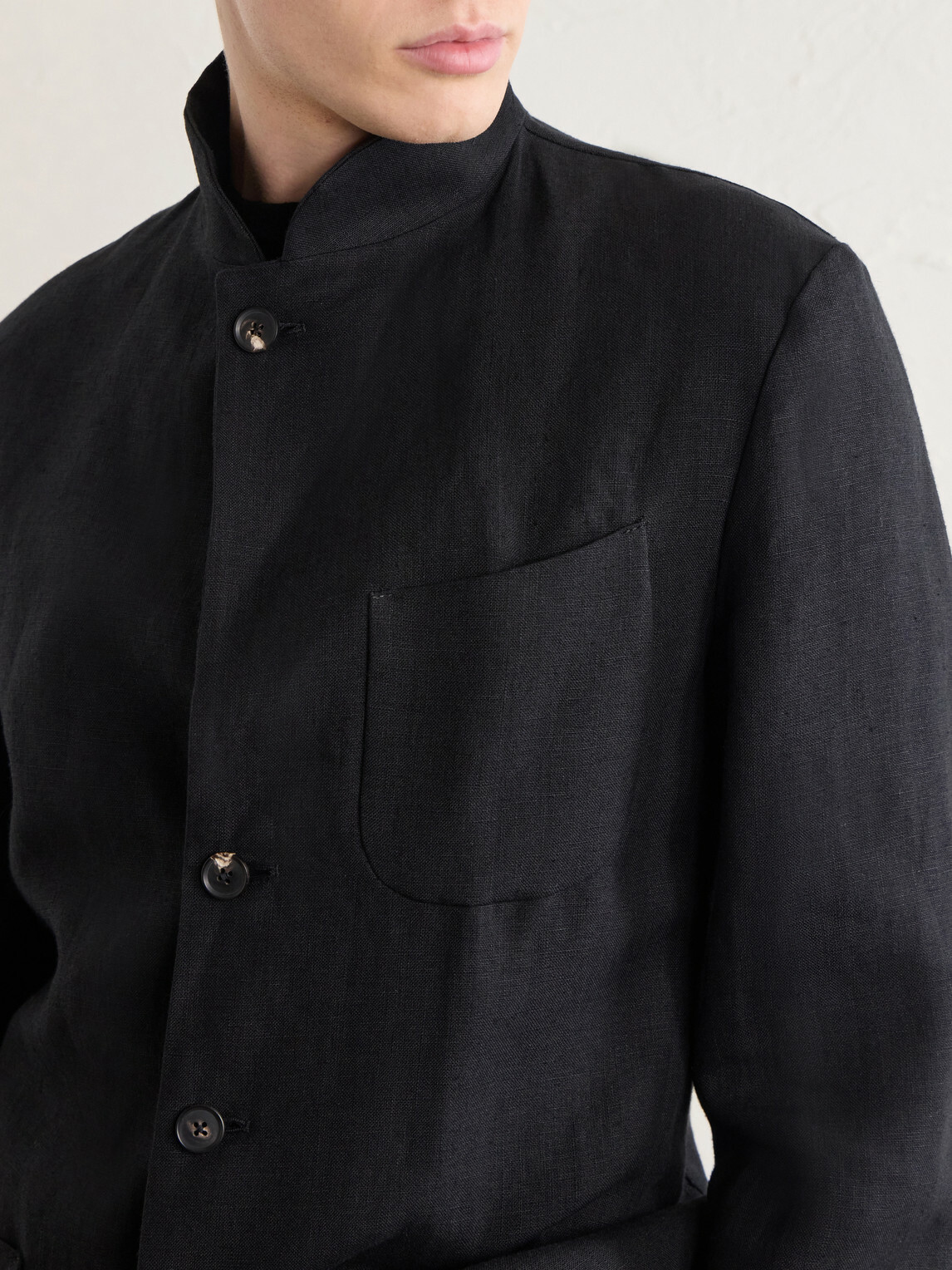 Saman Amel - Nehru Linen Jacket - Black