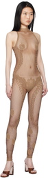 Poster Girl Beige Fetch Halterneck Fishnet Jumpsuit