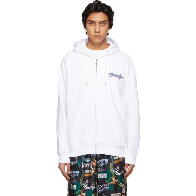 Photo: Givenchy White Neon Logo Zip-Up Hoodie