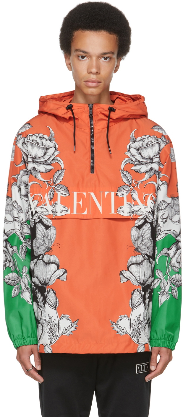 Valentino Orange & Green Dark Blooming Logo Half-Zip Hoodie Valentino