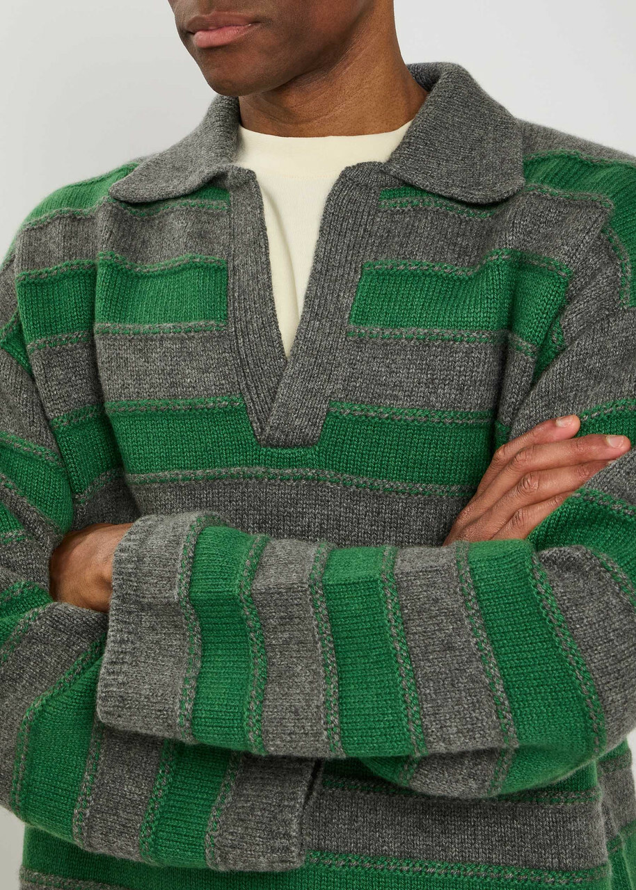 The Elder Statesman Dune Striped Cashmere Rugby Jumper Dark Green