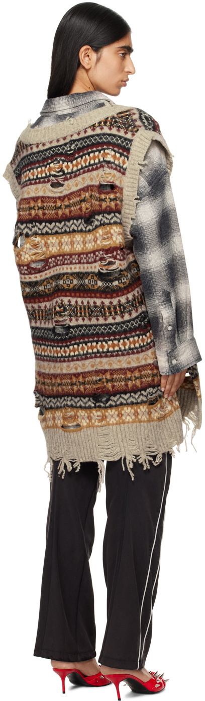 doublet Beige Oversized Fair-Isle Knit Vest