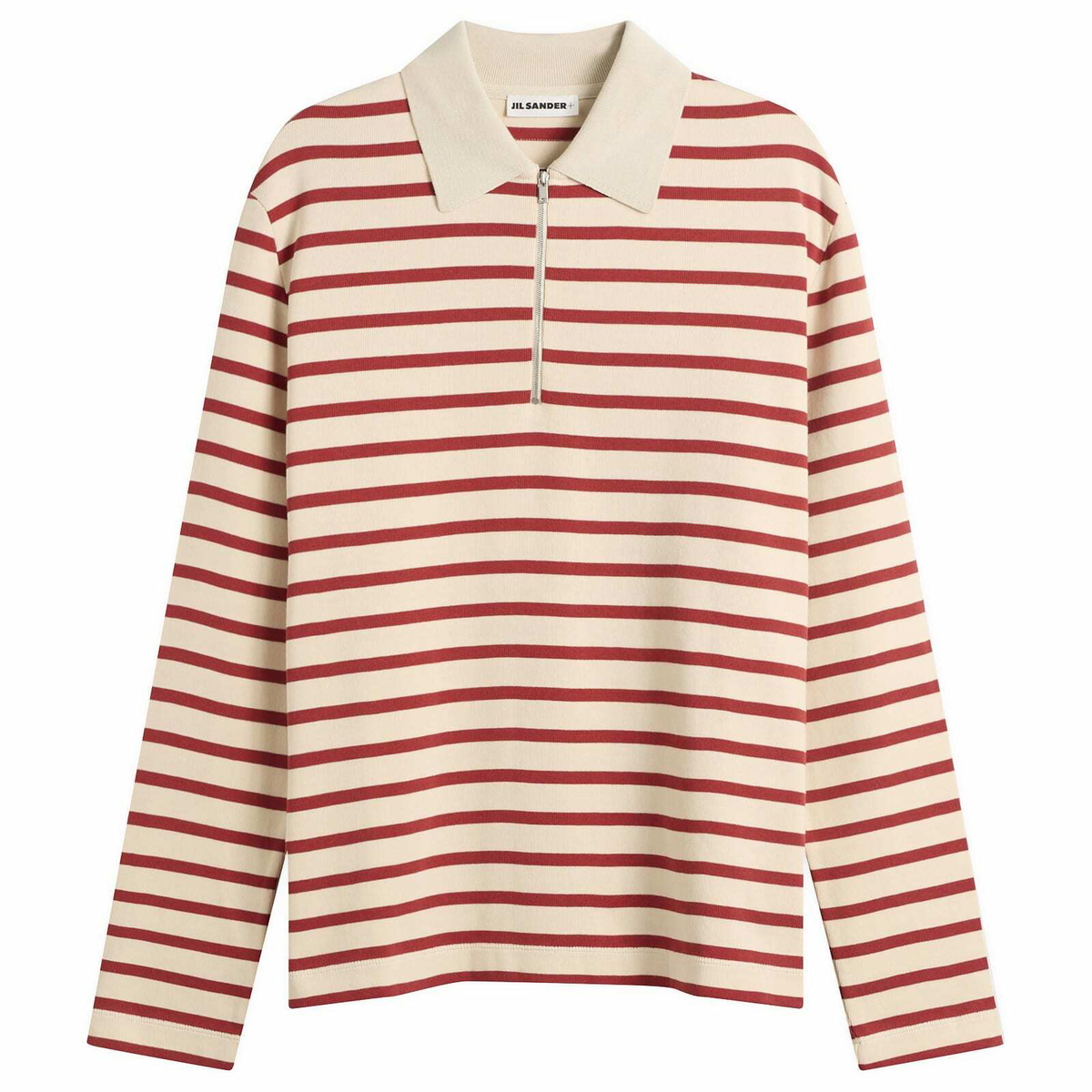 Jil Sander Men's Stripe Long Sleeve Polo in Salty Red