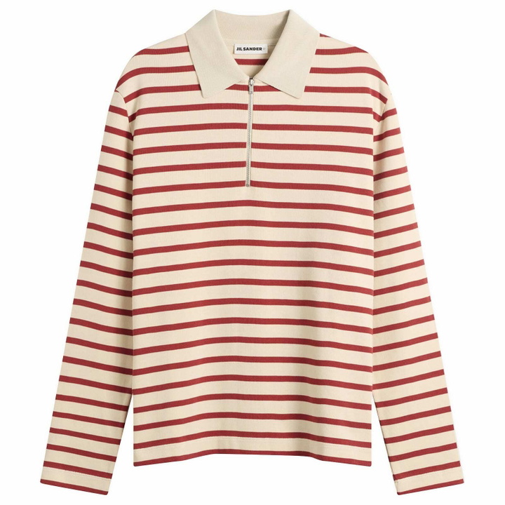 Photo: Jil Sander Men's Stripe Long Sleeve Polo in Salty Red