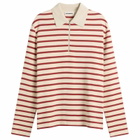 Jil Sander Men's Stripe Long Sleeve Polo in Salty Red