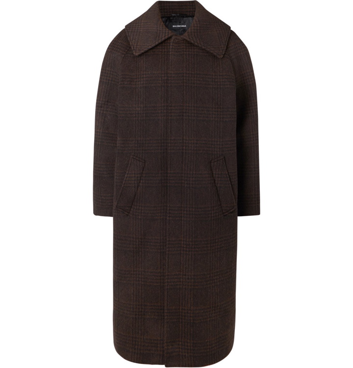 Photo: Balenciaga - Oversized Checked Wool-Blend Coat - Brown