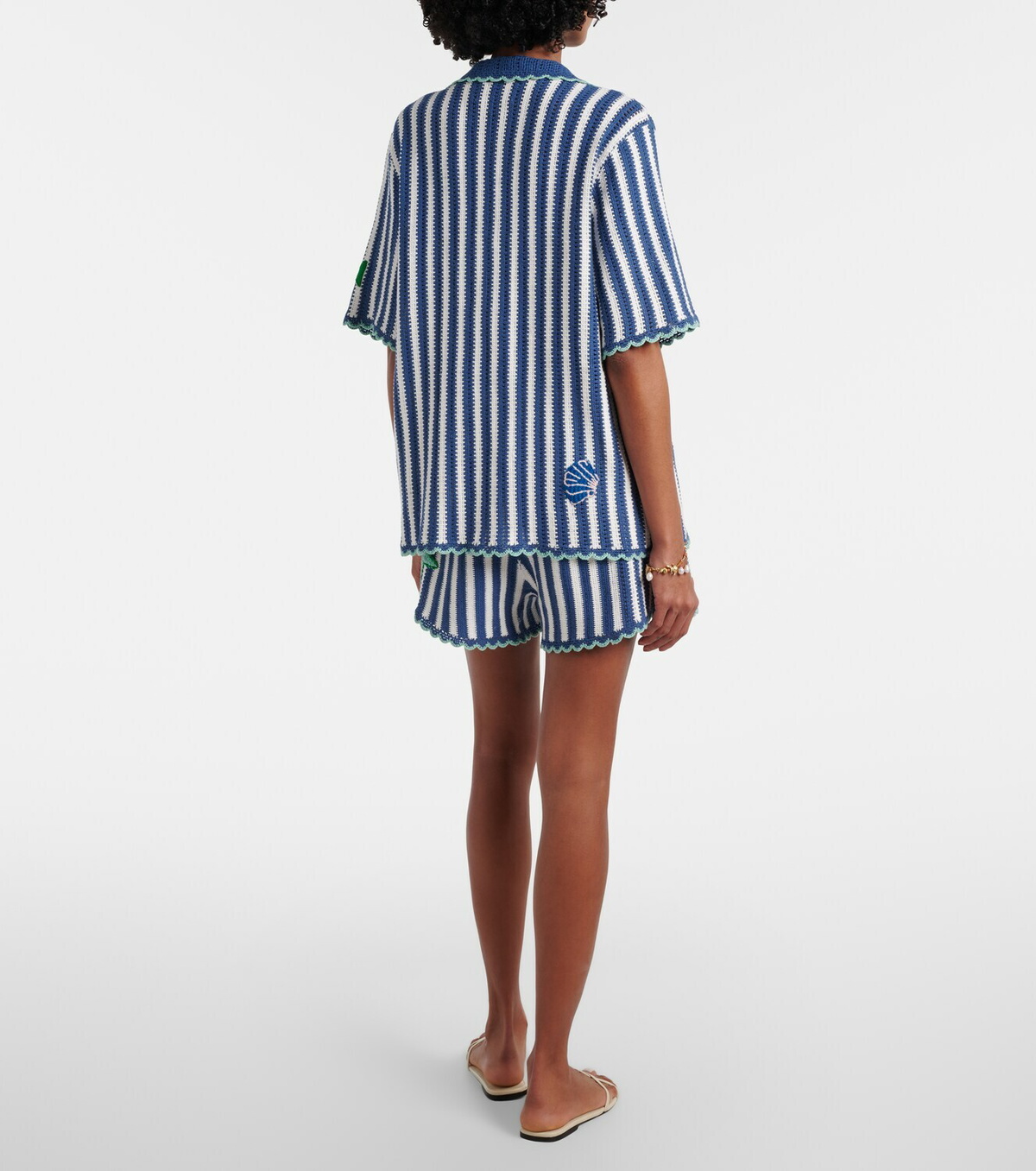 Alémais Crochet striped cotton shorts