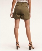 Brooks Brothers Women's Cotton High-Waisted Pleated Shorts | Olive
