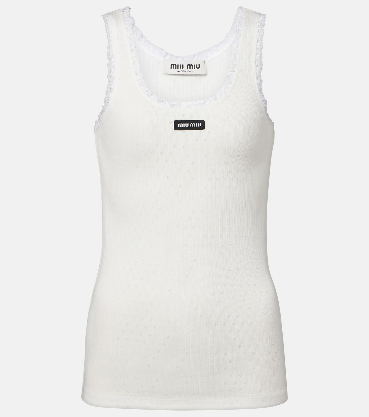 Miu Miu Lace-trimmed pointelle cotton tank top