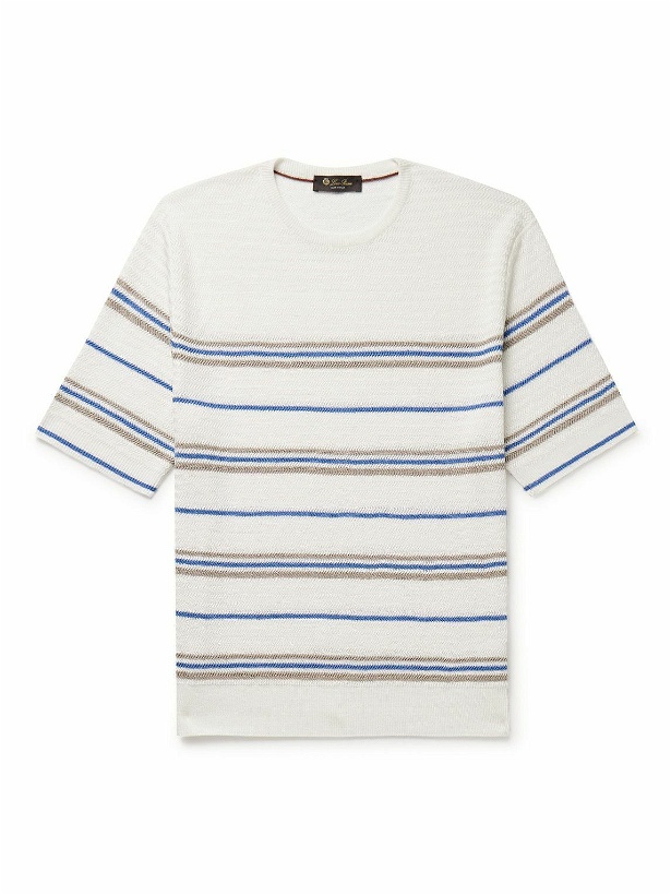 Photo: Loro Piana - Striped Herringbone Linen T-Shirt - White